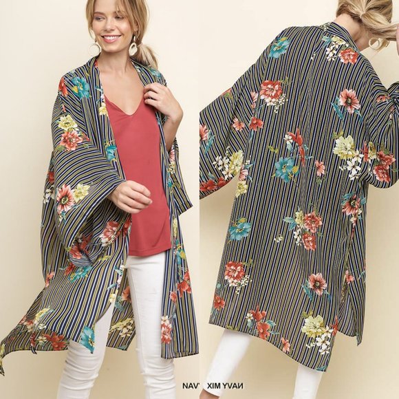 Navy Umgee Drape Cardigan Shawl Kimono Duster - Picture 1 of 5
